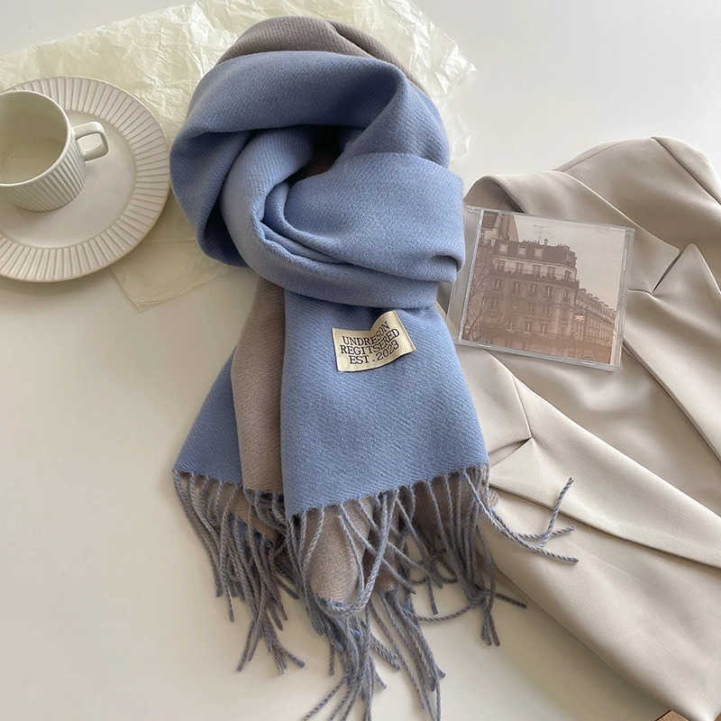 New Fashion Cashmere Scarf Warm Winter for Women Korean Style Knitted Solid Color Double Sided Wraps Neckerchief M250925