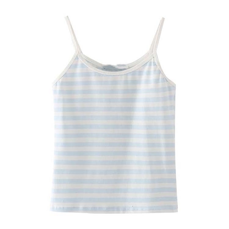 Camisoles Tanks PUWD Casual Women Blue Stripe Tank Summer Fashion Ladies Falsie Slim Print Patchwork Top Female Chic Soft Cotton Tops 230421