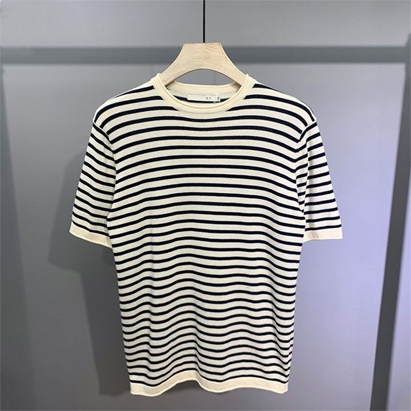 Men's T-Shirts Men's Short-sleeved Stripe T-shirt Men's Fashion Casual Breathable Contrast Color Round Neck Golf T-shirt Top Y16 230426