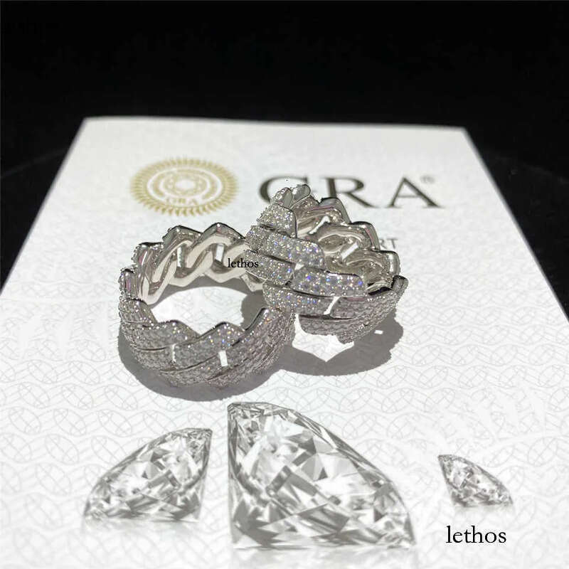 Band Cuban Custom Hip Hop Sterg Vvs Moissanite Dia Rings Men Iced Out Sier Ring Gold Plated For Women Jewelry Gift 03
