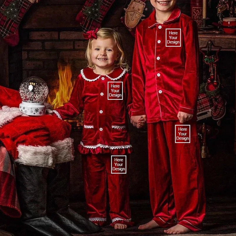 Childrens Boys and Girls Velvet Pajama Set Holiday Match Family Pjs Add Your Name Father Mother and Me Custom Pajamas 241118