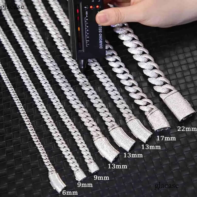 High designer braceletIced Out 6mm-13mm Vvs Moissanite Dia S Sterling Sier Cuban Link Chain for Mens Hiphop Jewlery