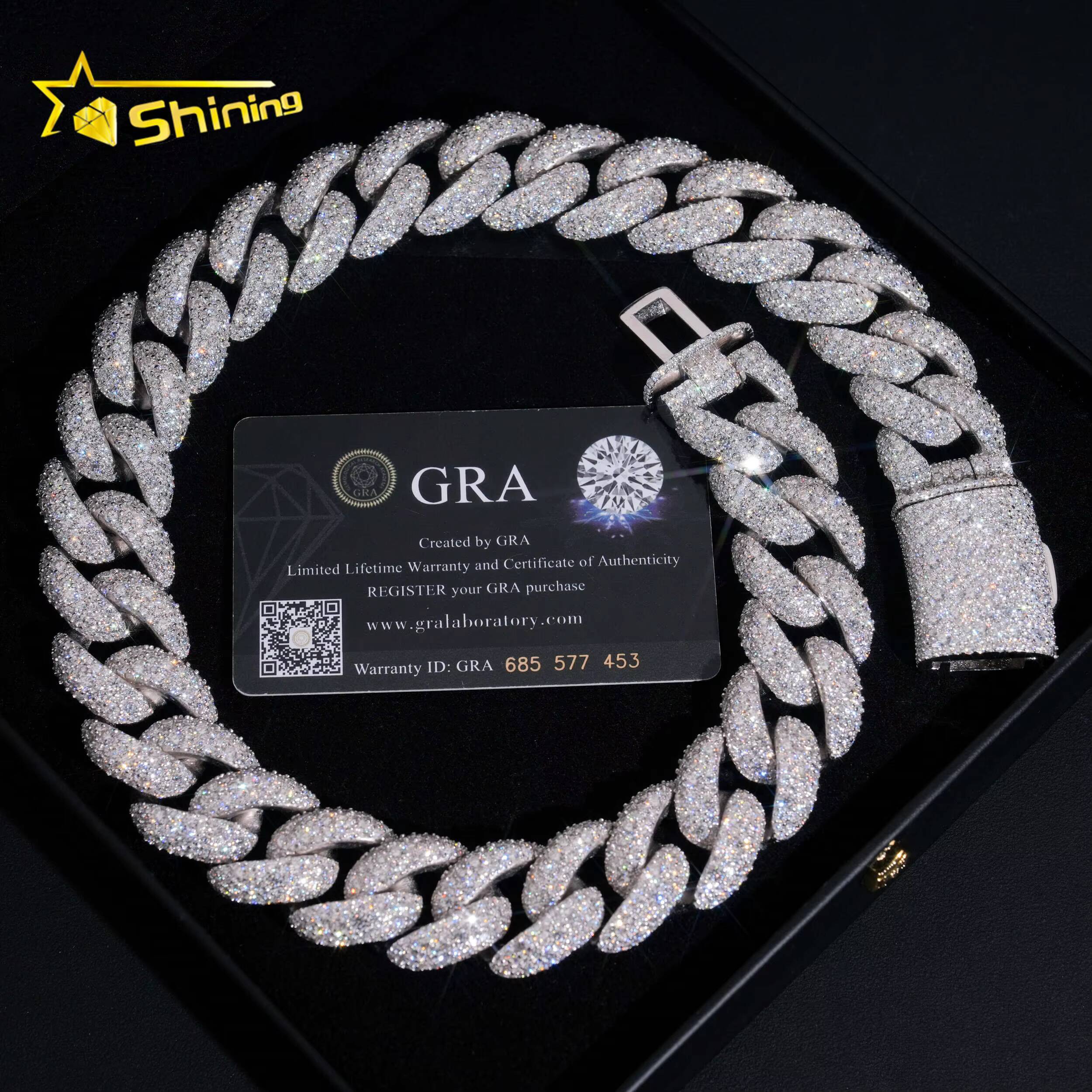 Luxury Big Size 23mm Width Iced Out Cuban Link Moissanite Hip Hop Jewelry Customized Trend Men 925 Silver Moissanite Cuban Link Chain