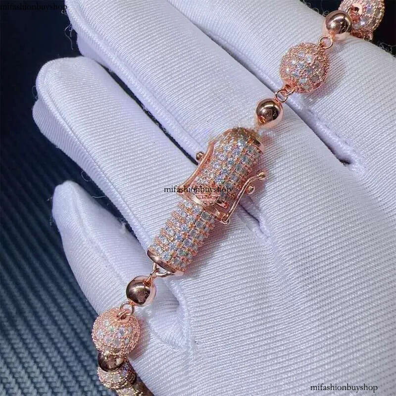 Customized 8mm Iced Out Hip Hop Chain Jewelry Sterg Sier Rose Gold Plated Vvs Moissanite Ball Bead Cuban Necklace 111 aaa