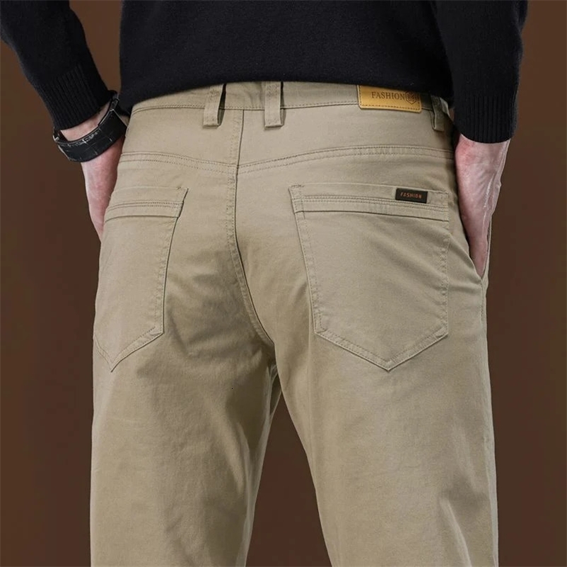 97% pure cotton mens casual pants black khaki gray business slim fit straight elastic fashionable casual pants 250422