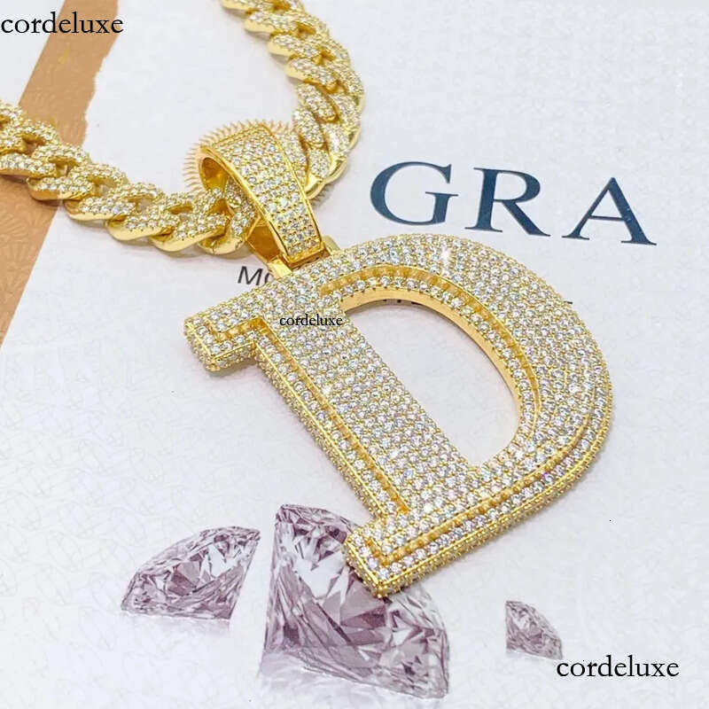 A-Z Sterg Sier Shiny Moissanite Letter Pendant with 3mm 24inch Rope Chain Jewelry for Men Women Nice Gift 3d
