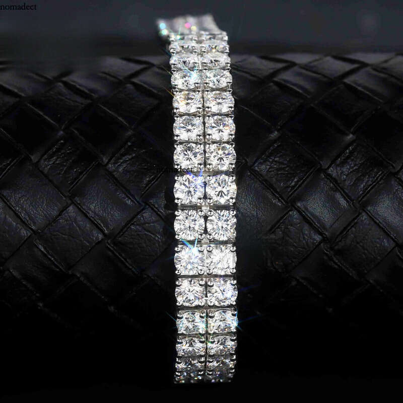 GRA Certificated Sier Double Rows Tennis Chain Gold Plated 5mm+5mm Moissanite S Jewelry Bracelet for Men Women