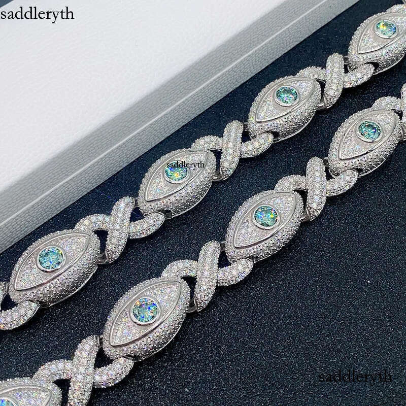 INS hot selling 15mm wide S sier inlaid moissanite eyes 8-shaped Cuban chain Hip Hop necklace bracelet