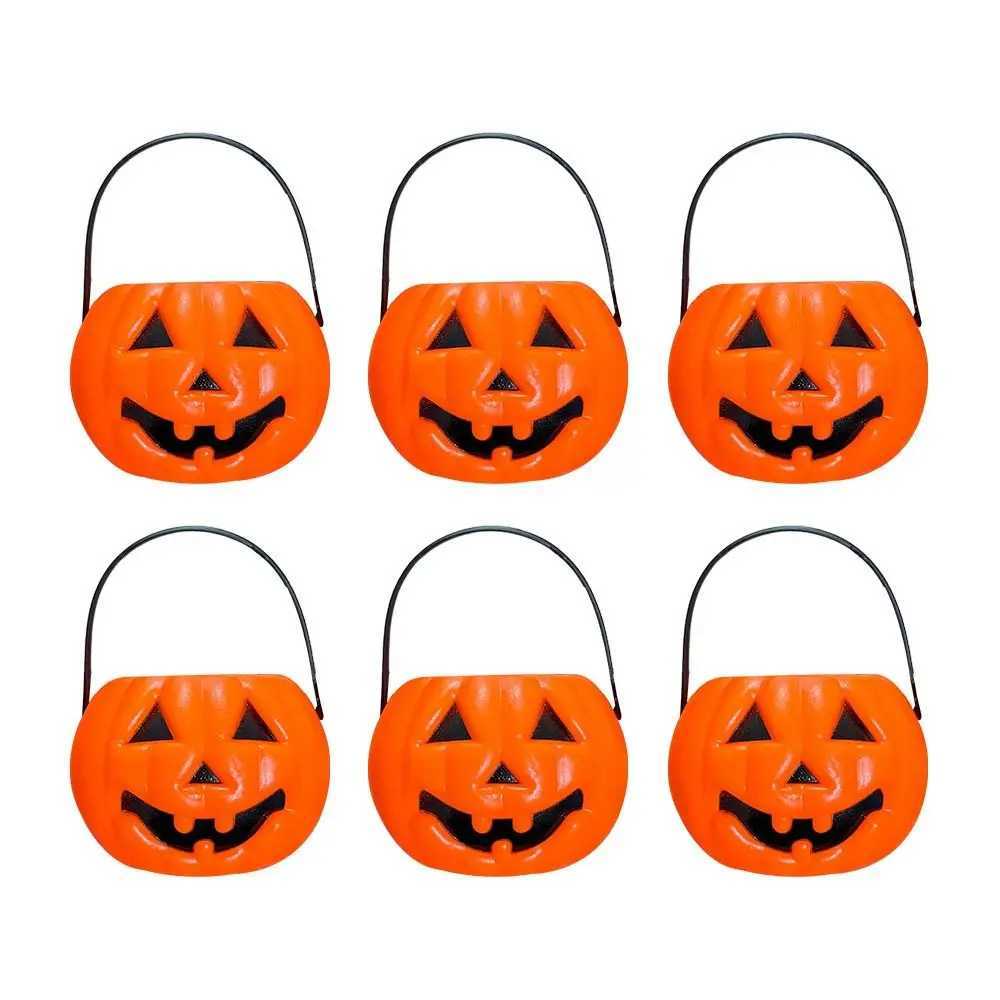 6PCS Set Spooky 6cm Size Halloween Pumpkin Jar With Lid Triangular Eyes Pumpkin Lantern Mini Basket Pumpkin Bucket Gift Giving J250925