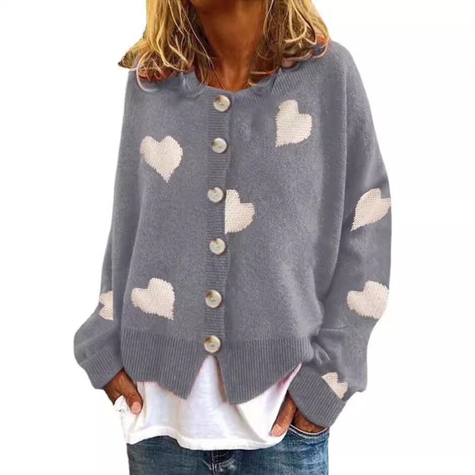 Autumn Winter New Knitted Single-Breasted Heart Women's Coat Sweater