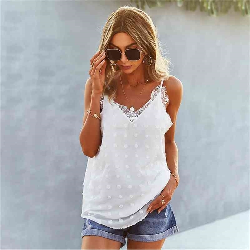 Women Camis Solid Lace Summer Translucent Sexy Spaghetti Strap Ladies Top V Neck Casual Loose Tank Tops for Female Fashion 210625