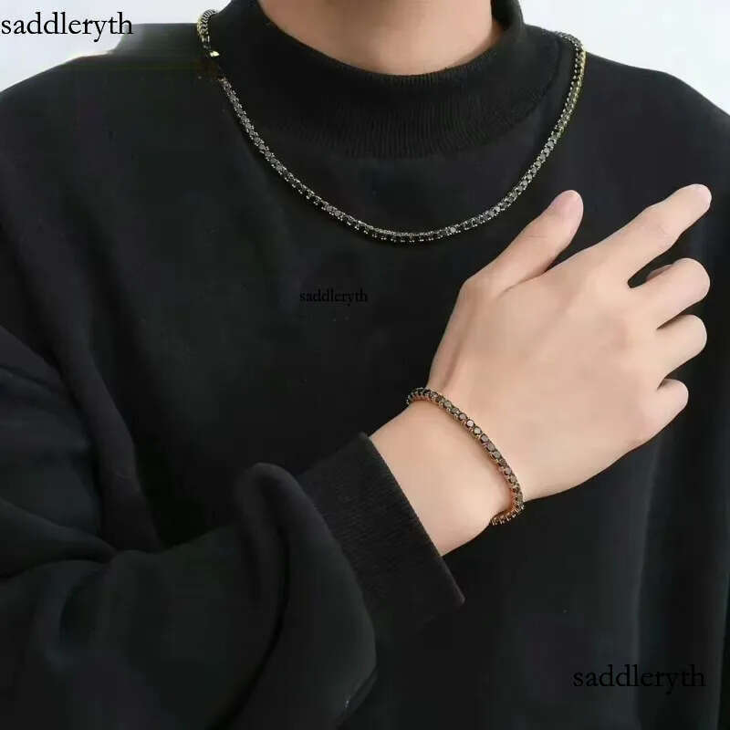 sterg sier GRA Certificated 3mm 4mm black moissanite chain pass dia tester hip hop tennis necklace