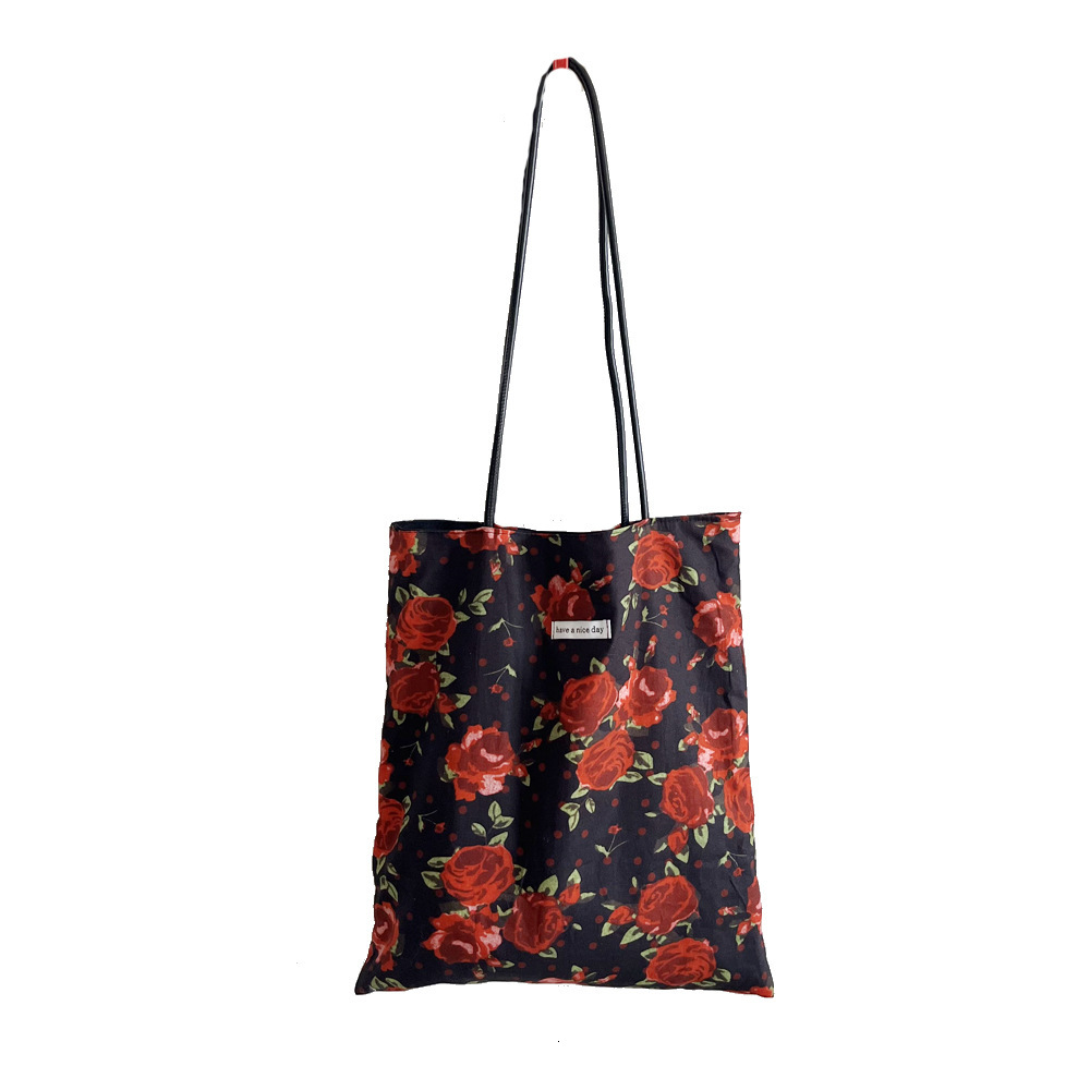 2025 Autumn/Winter New bag Style Black Rose Vacation Style Shoulder Bag Simple Retro Design Canvas Bag Large Capacity Designer Bag