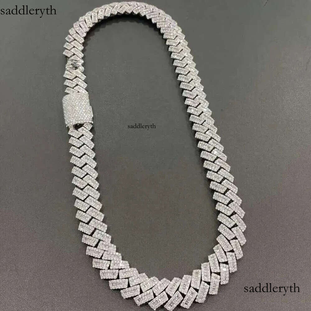 15mm Baguette Iced Out Sier Hiphop VVS Dia Moissanite Cuban k Chain 11
