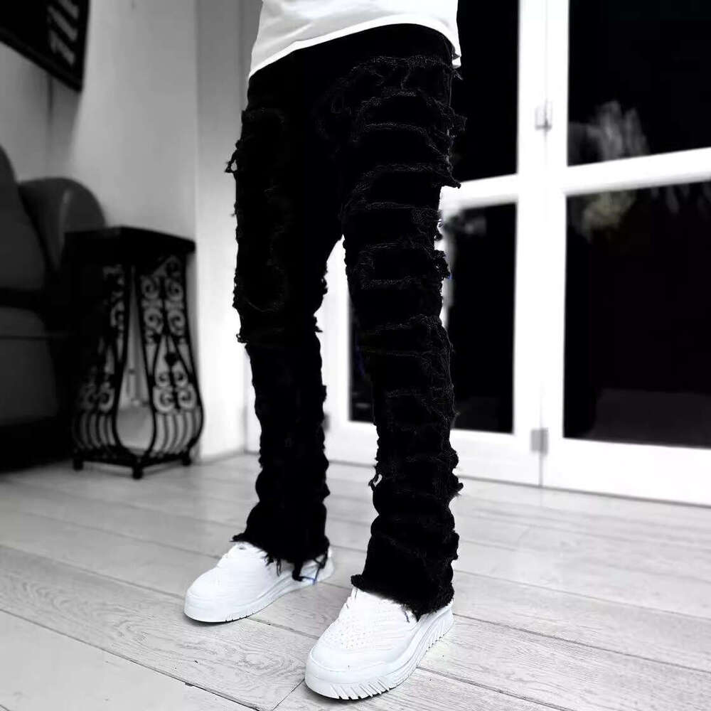2025 Men's New Fashion Trend Patchwork Jeans Slim Fit Multicolor Stretch Flared Straight Pants