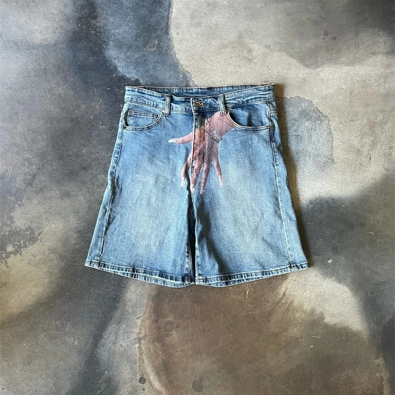 Classics MAR-JUN Jorts Y2K Retro Blue Baggy Denim Gym Shorts Harajuku Hip Hop Graphic Print Gothic Shorts Sweatpants Men Women 241231