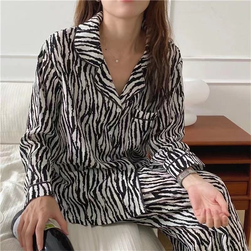 Women's Sleepwear Korean Style Pajamas Set for Women Full Sleeve TopsLong Pants 2 Pieces Suit Lounge Wear Casual Loose Pyjamas Sleepwear 230310