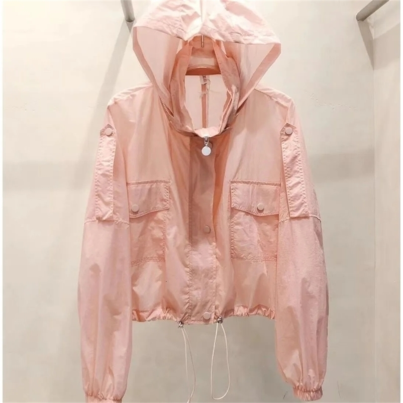 Women's Jackets Summer Women Hooded Beach UV Jacket Female Long Sleeve Sun Protection Clothing Ladies Pink Sunscreen Casual Top 230417