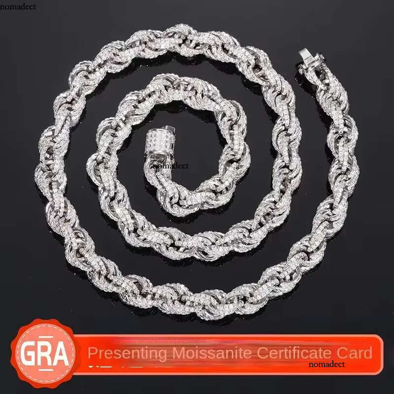 High Quality S Sier 8mm Hip Hop Cuban Necklace Link Iced Out Tennis VVS D Color Moissanite Rope Chain 8e