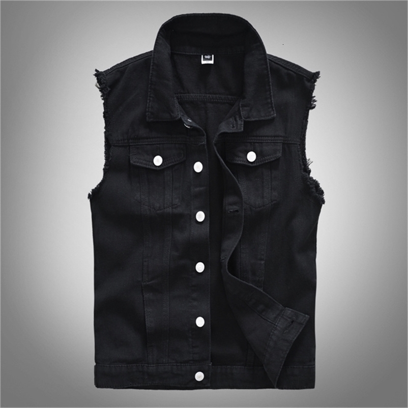 Men's Vests Men's Fashion Casual Black Hooded Sleeveless Vest Denim Vest Jacket Street Punk Style Denim Vest Multiple Size Options M-6XL 220