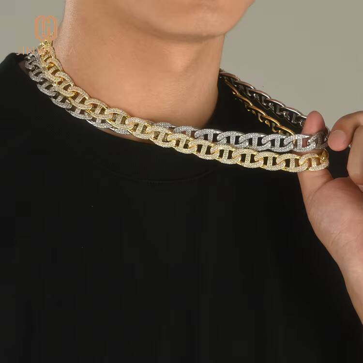 Popular Customized Trend Mens Hip Hop 18K Gold Plated Brass Cuban Link Chain Necklace with CZ Moissanite Party Gift