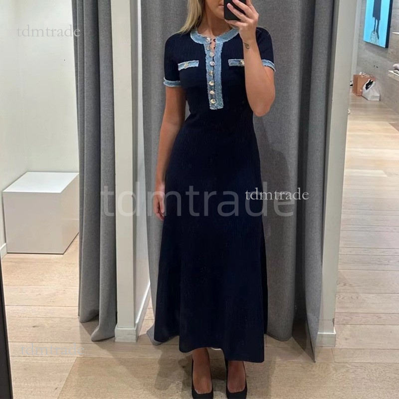 Sandro Dress Designer Dress Sleeveless Single-Breasted Knitted Maxi Dress For Women Elegant O-Neck Bodycon Long Summer Lady Street Party Robes Sandro 9fa