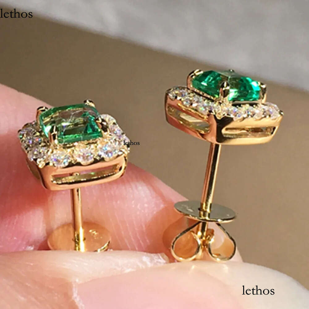 Geometric Square Crystal Zircon Stud Earrings Charm Designer Jewelry Woman Gold Plated Green Dia Ear Ring Gift