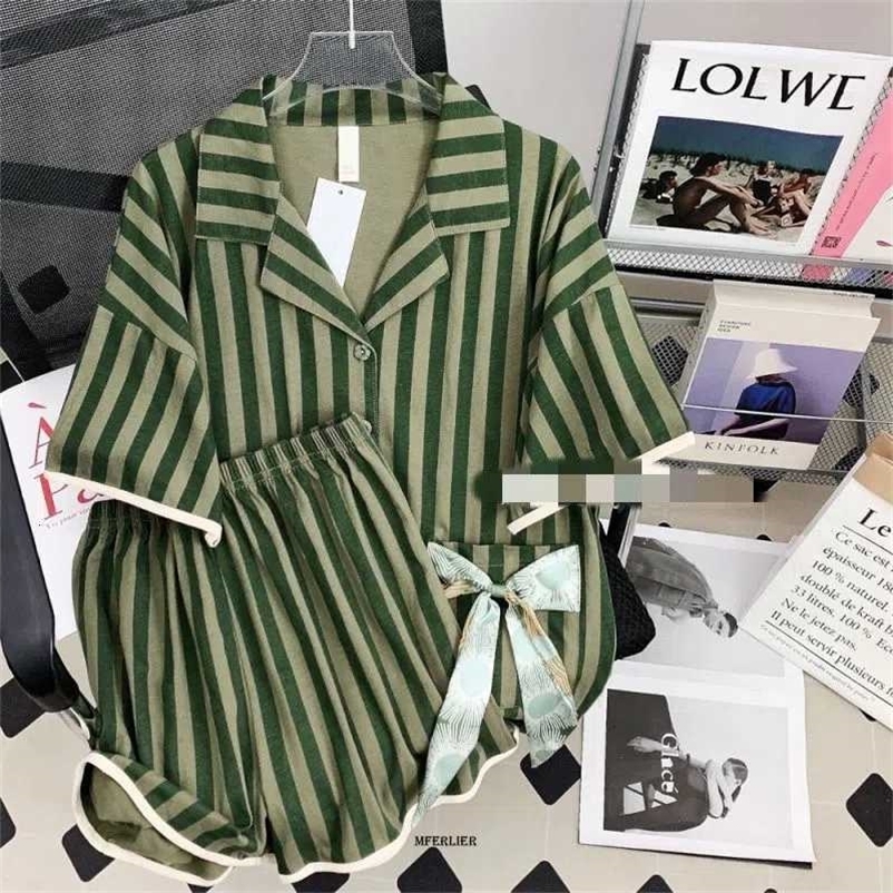Women's Sleepwear Large Size 6XL 150KG Summer Women Pajamas Turn Down Collar Short Sleeve Tops and Shorts Sweet Sleepwear Pajamas Suit 230321