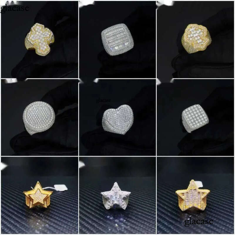 Fine jewelry iced out hip hop cuban gold plated sterg sier vvs moissanite dia ring for men