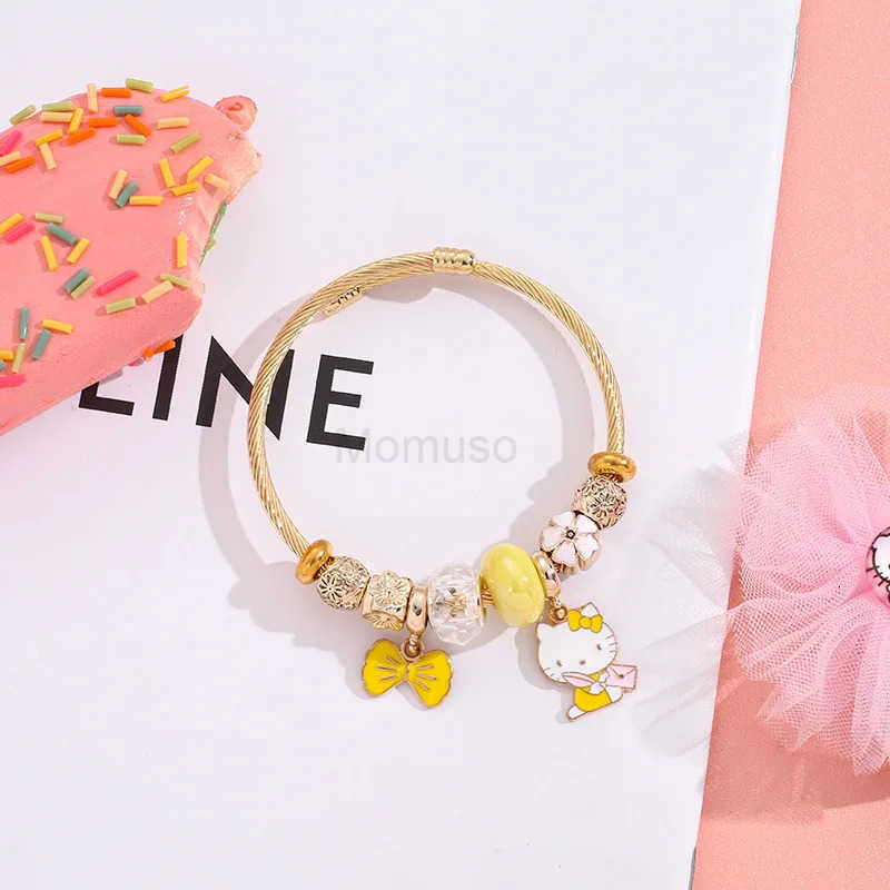 Sanrio Stainless Steel Bangle Cute Hello Kitty Flower Bowknot Charms Bracelets for Women Girls Lovely Accessories Jewelry Gifts L250925
