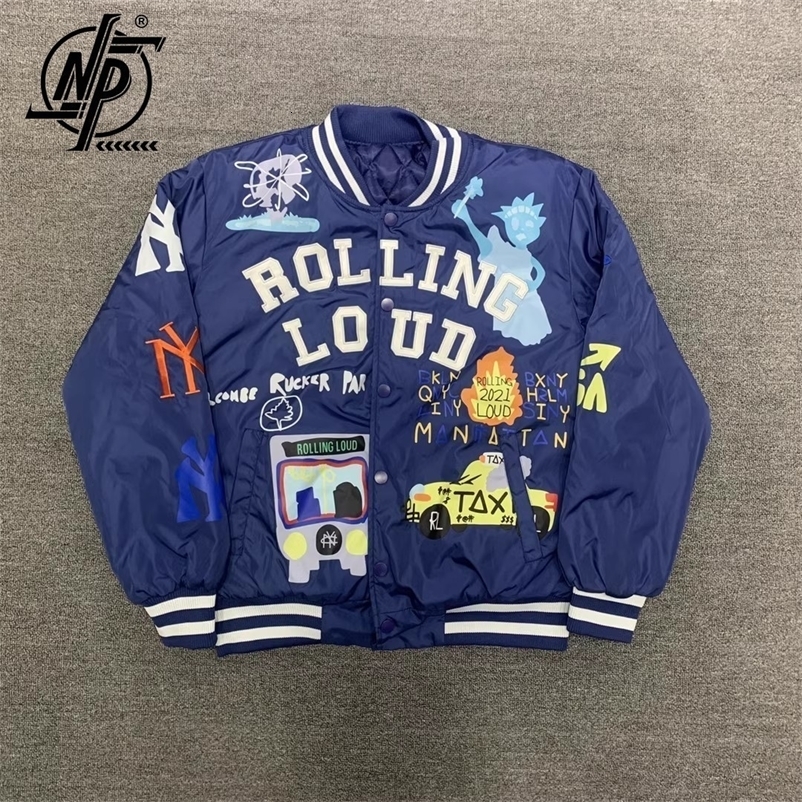 Men's Jackets High Street Baseball Jackets Men Women 1 1 Quality Cartoon Letter Embroidery Oversized Blue Varsity Coat Autumn 230808