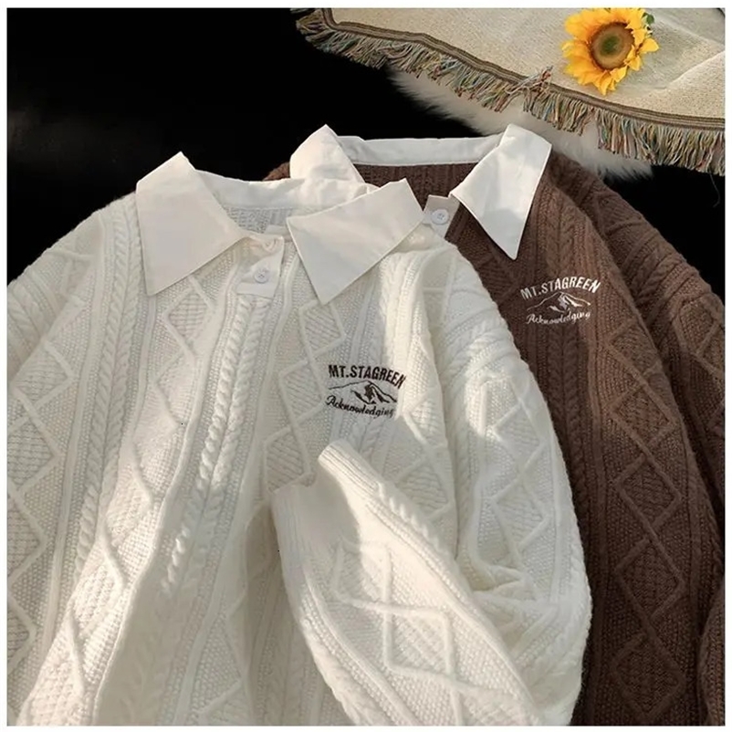 Autumn and Winter American Street Men and Women Trendy Loose Personality Polo Sweater Couple Lazy Polo Casual Top harajuku y2k 240106