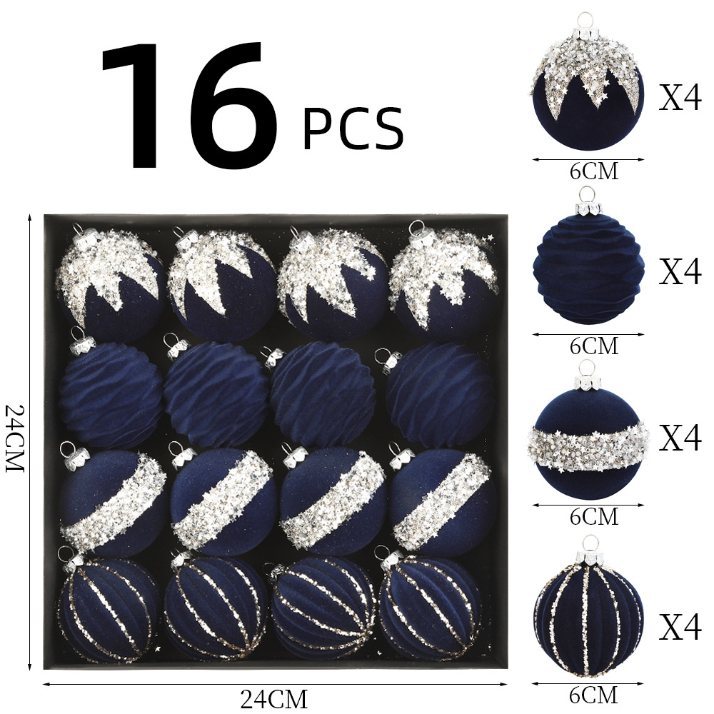 Flocking Holiday Ornament Kit for Christmas Trees with 16 Spherical Ornaments