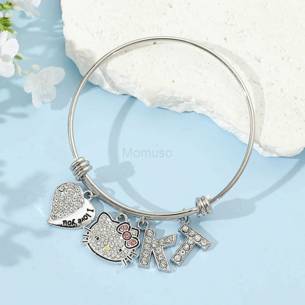 Sanrio Hello Kitty Charms Adjustable Bracelet Kit Cat Friendship Jewelry for Women And Girls I Love You Valentines Day Gift L250925