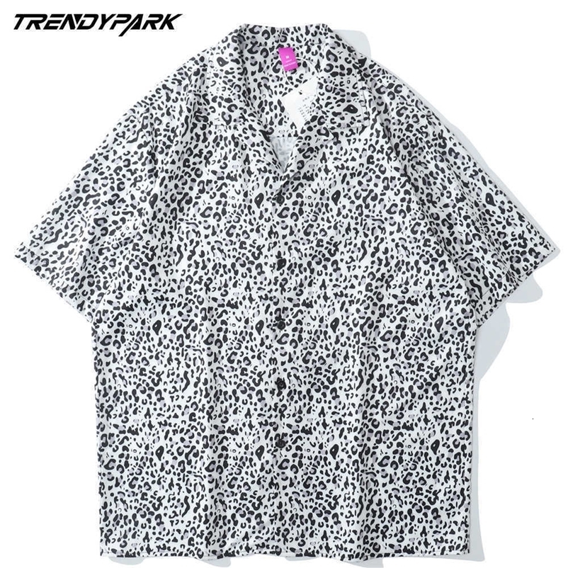 Men's Casual Shirt Beach Holiday Style Harajuku Short Sleeve Shirts Leopard Print Oversized Summer Soft Hawaiian Top Shirt 210601