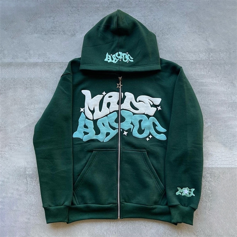 Men's Hoodies Sweatshirts Men Star Letter Printed Hoodies Y2K Autumn Retro Long Sleeve Oversized Sweatshirts Female Harajuku Hip-hop Zipper Hoode