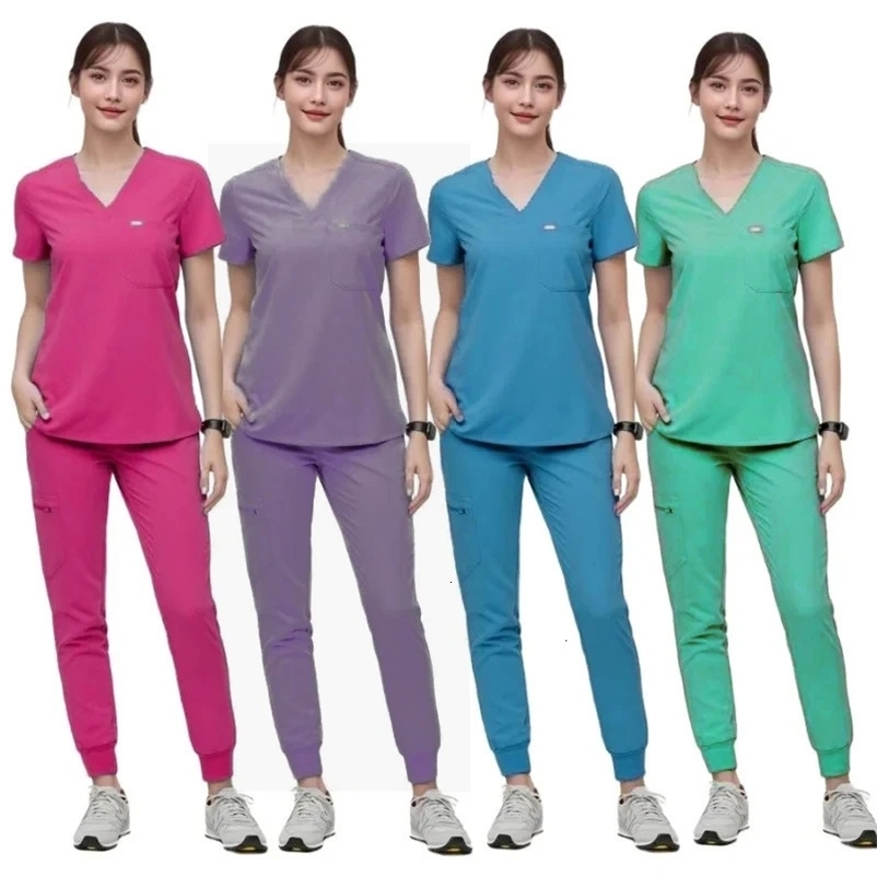 Anti Wrinkle Washable Soft Fabric Nurse Hospital Uniform Women Jogger Scrubs Sets 240716
