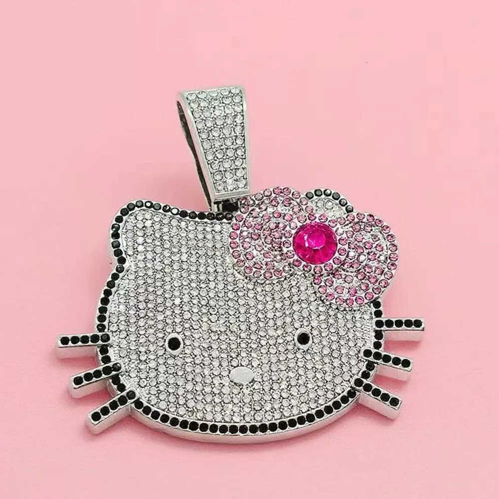 Sanrio Fashion Kawaii Hello Kitty Necklace Diamond Anime Pendant Cuban Chain Hip Hop Accessories Girl Gifts H251106