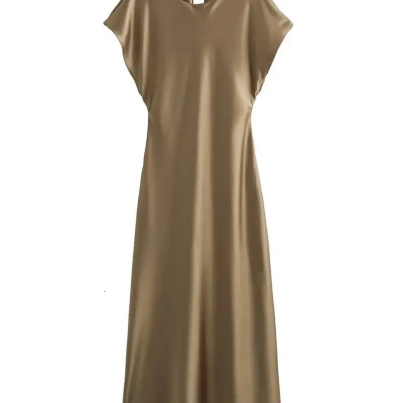 TRAF GAL Summer Women Elegant Satin Long Dress Keyhole Back A-Line Sleeveless Mujer Slim Midi Dress Party Robe Y2K Thin 240319