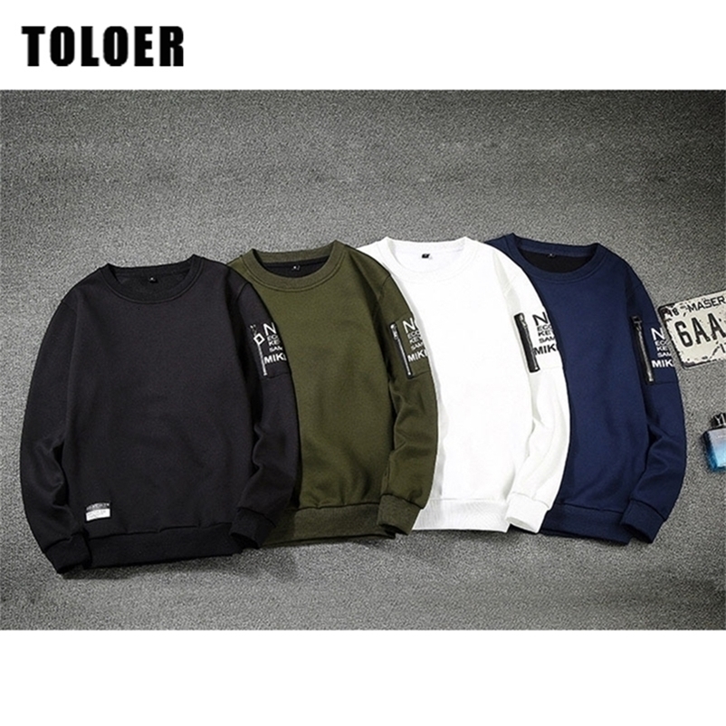 Mens Casual Sweatshirts Solid Color Letter Print O-Neck Men Pullovers Simple Streetwear Loose Autumn Man Clothing Hip-Hop 201127