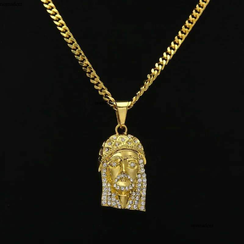 Mens Hip Hop Necklace Jewelry Iced Out JESUS Piece Pendant Necklaces With 70cm Gold Cuban Chain 9f