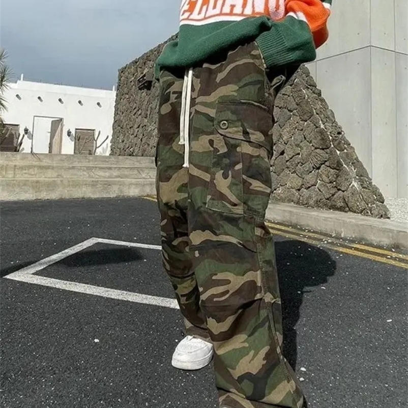 Men's Pants Foufurieux Cargo Pants Men Baggy Fashion Streetwear Men Trousers Loose Cargo Low Rise Pants Y2K Camouflage Army Pants Streetwear 2311