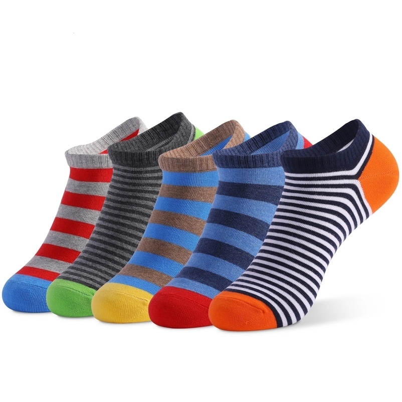 5 Pairs Low Cut Men Socks Solid Color Stripe Breathable Cotton Socks Sport Short Socks Women Men Funny Ankle Socks 240703