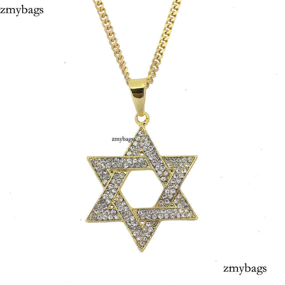 cuban Moissanite pendant necklace pass GRA certified Rhinestone Star of David Pendant Necklace Hip Hop Jewelry sier