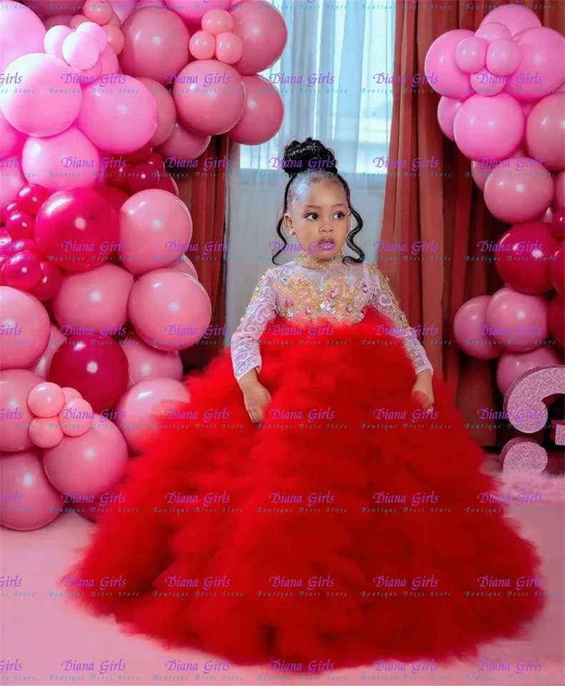 Layered Flower Girl Dress Elegant Tulle Gem Sequin Long Sleeve Fluffy Princess Kids Birthday Gift Ball First Communion Gowns W250925