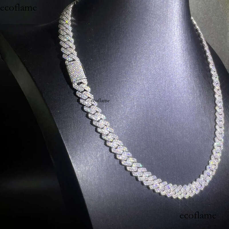 10mm Hip Hop Necklace for Pendant White Sterling Sier Iced Out Vvs Moissanite Dia Cuban Link Chain Men Women