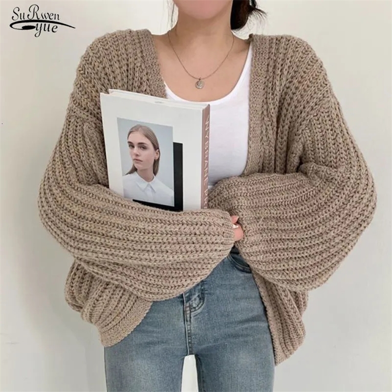 Women's Knits Tees Women Cardigan Knitted Sweater Women Casual Korean Vintage Harajuku Lantern Sleeve Autumn Tops Coat Lazy Wind Y2k Sweater 2332