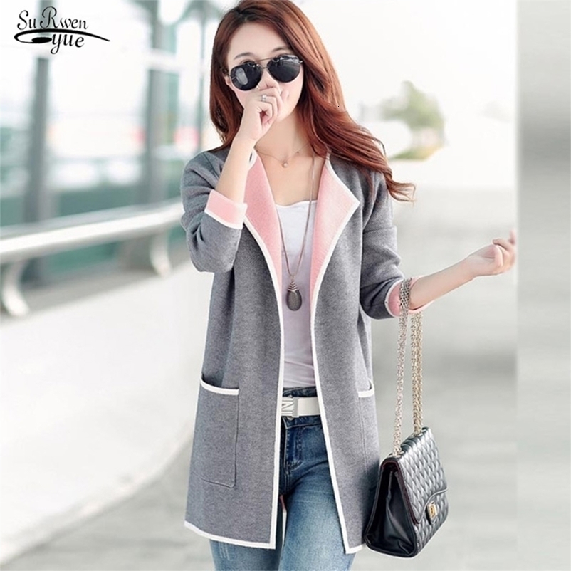 Spring Autumn Knitted Women Cardigan Korean Plus Size Jacket Fashion Medium Length Female Long Sleeve Sweater Ladies Tops 16805 211018