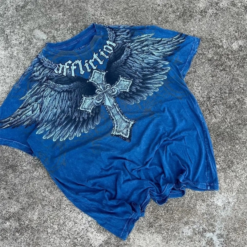 Y2k European and American Hip-hop Skull Oversized T-shirt Street Harajuku Retro Letter Print Top Men Casual Graphic t shirts 240703