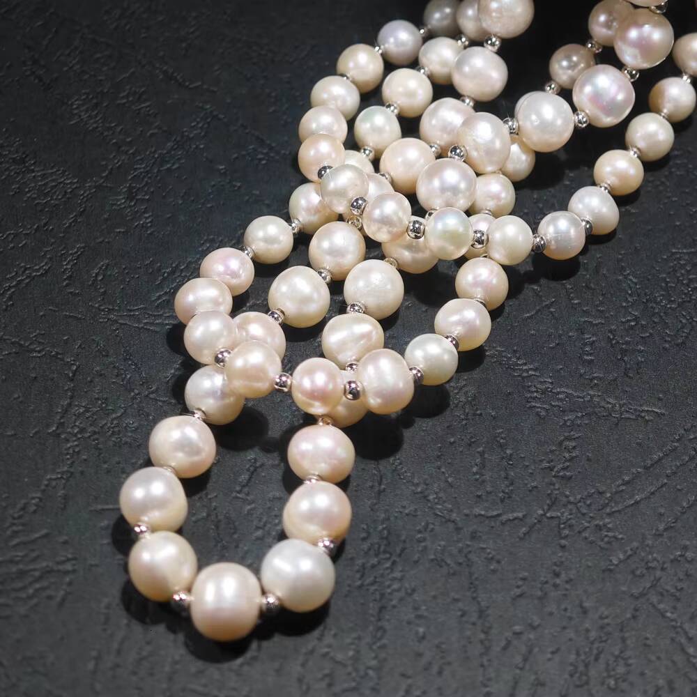 Luxury High Quality 79mm 5A Natural Freshwater Pearl 3 Rows Pearl Necklace for Women Bride Party Banquet Wedding Silver Jewelry
